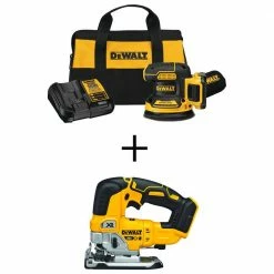 Discount 🎁 DEWALT 20V MAX XR Cordless Brushless 5 in. Random Orbital Sander Kit and Cordless Brushless Jigsaw w/ 2.0Ah Battery and Charger ⭐