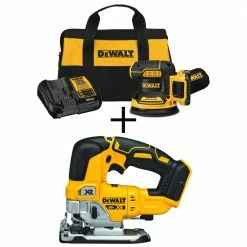 Cheap ✨ DEWALT 20-Volt MAX XR Cordless Brushless 5 in. Random Orbital Sander with (1) 20-Volt Battery 2.0Ah & Jigsaw ⌛