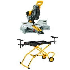 Deals 🌟 DEWALT 15 Amp Corded 12 in. Double Bevel Sliding Compound Miter Saw and 32-1/2 in. x 60 in. Rolling Miter Saw Stand ❤️