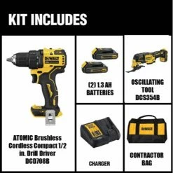 Coupon ⭐ DEWALT ATOMIC 20-Volt MAX Cordless Brushless Compact 1/2 in. Drill/Driver, (2) 20-Volt 1.3Ah Batteries & Oscillating Tool 🔥 -Deals Power Tools Store dewalt power drills dcd708c2w354b e1 1000
