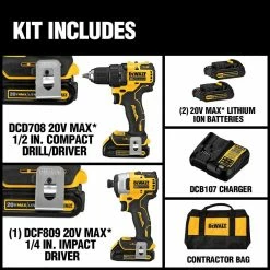 Brand new ✨ DEWALT ATOMIC 20-Volt MAX Cordless Brushless Compact Drill/Impact Combo Kit (2-Tool) with 20-Volt Lithium-Ion 5.0Ah Battery ✔️ -Deals Power Tools Store dewalt power tool combo kits dck278c2w205 e1 1000
