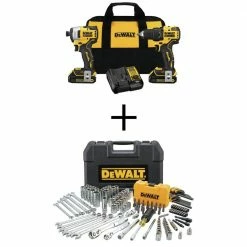 Outlet ❤️ DEWALT ATOMIC 20-Volt MAX Li-Ion Brushless Cordless Compact Drill/Impact Combo Kit (2-Tool) with Mech Tool Set (142-Piece) 🥰