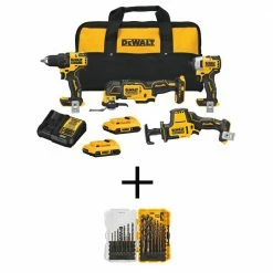 Best deal 😉 DEWALT ATOMIC 20-Volt MAX Cordless Brushless Combo Kit (4-Tool) with Black and Gold Drill Bit Set (21-Piece) ✔️