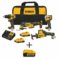 Budget ✔️ DEWALT ATOMIC 20-Volt MAX Cordless Brushless Combo Kit (4-Tool), (1) 5.0Ah Battery, (2) 2.0 Ah Batteries, Charger & Bag ❤️