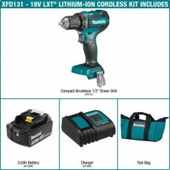 Outlet 🥰 Makita 18V LXT Lithium-Ion Brushless Cordless 1/2 in. Driver-Drill Kit, 3.0Ah 😉 -Deals Power Tools Store makita power drills xfd131 e1 1000