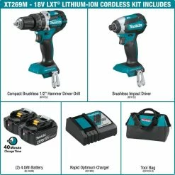 Best deal 👏 Makita 18V LXT Lithium-Ion Brushless Cordless 🔨 Hammer Drill and Impact Driver Combo Kit (2-Tool) w/ (2) 4Ah Batteries, Bag 🌟 18 Best deal 👏 Makita 18V LXT Lithium-Ion Brushless Cordless 🔨 Hammer Drill and Impact Driver Combo Kit (2-Tool) w/ (2) 4Ah Batteries, Bag 🌟 -Deals Power Tools Store makita power tool combo kits xt269m e1 1000
