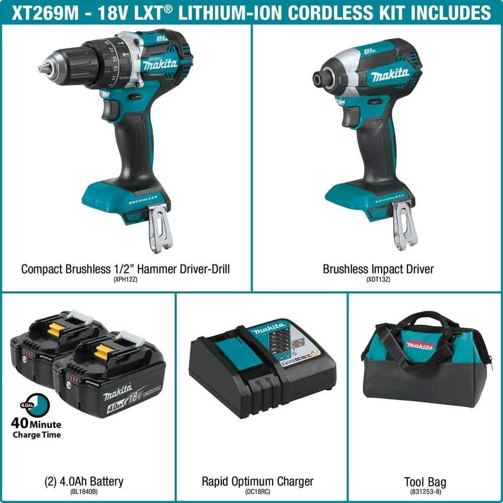 Best deal 👏 Makita 18V LXT Lithium-Ion Brushless Cordless 🔨 Hammer Drill and Impact Driver Combo Kit (2-Tool) w/ (2) 4Ah Batteries, Bag 🌟 4 Best deal 👏 Makita 18V LXT Lithium-Ion Brushless Cordless 🔨 Hammer Drill and Impact Driver Combo Kit (2-Tool) w/ (2) 4Ah Batteries, Bag 🌟 - Image 2