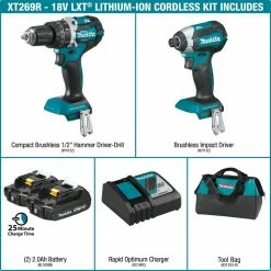 Cheap 🔥 Makita 18V LXT Lithium-Ion Brushless Cordless 🔨 Hammer Drill and Impact Driver Combo Kit (2-Tool) w/ (2) 2Ah Batteries, Bag 🔔 -Deals Power Tools Store makita power tool combo kits xt269r e1 1000
