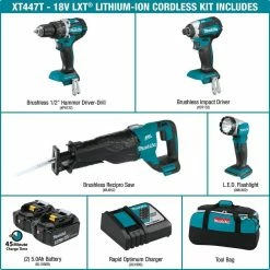 Buy 💯 Makita 18V 4-Piece 5.0Ah LXT Lithium-Ion Brushless Cordless Combo Kit 🔨 Hammer Drill/ Impact Driver/ Recipro Saw/ Flashlight 💯 -Deals Power Tools Store makita power tool combo kits xt447t e1 1000