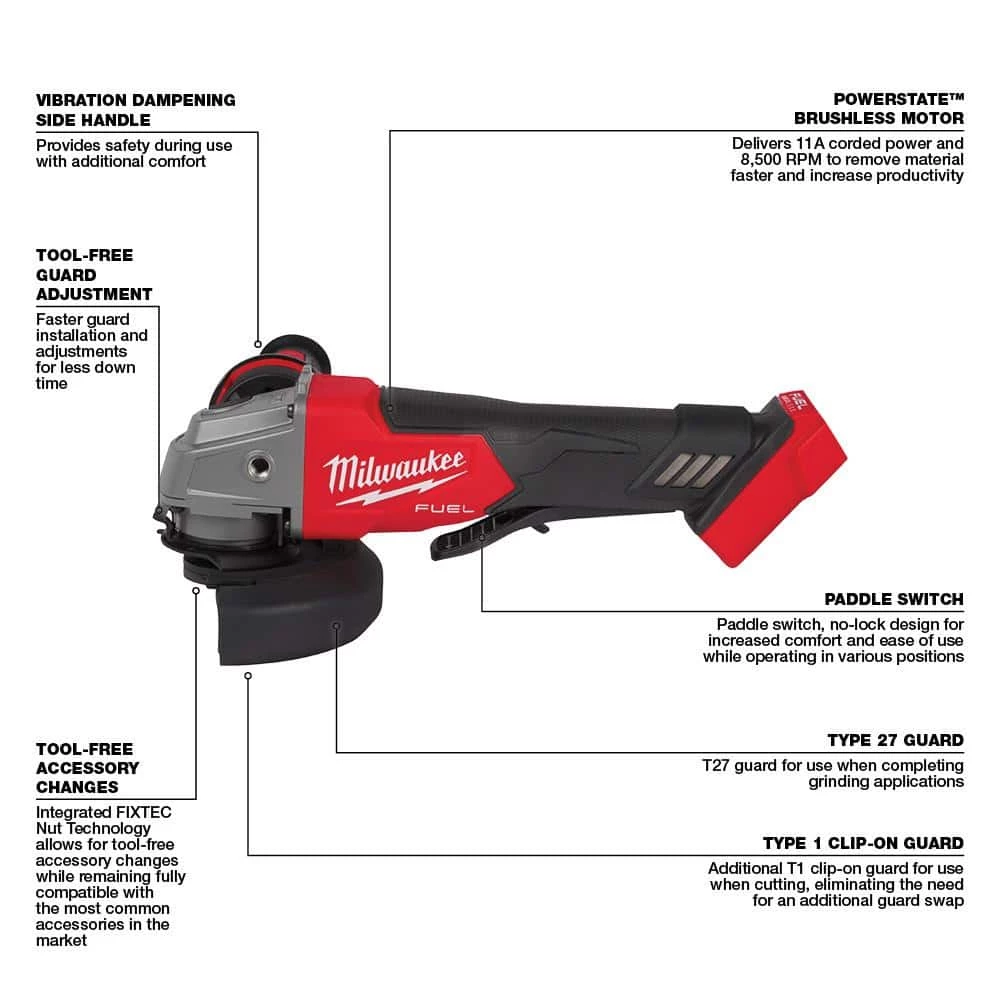 Outlet π Milwaukee M18 FUEL 18V Lithium-Ion Brushless Cordless 4-1/2 in./5 in. Grinder w/Paddle Switch (Tool-Only) π 5 Outlet π Milwaukee M18 FUEL 18V Lithium-Ion Brushless Cordless 4-1/2 in./5 in. Grinder w/Paddle Switch (Tool-Only) π - Image 3