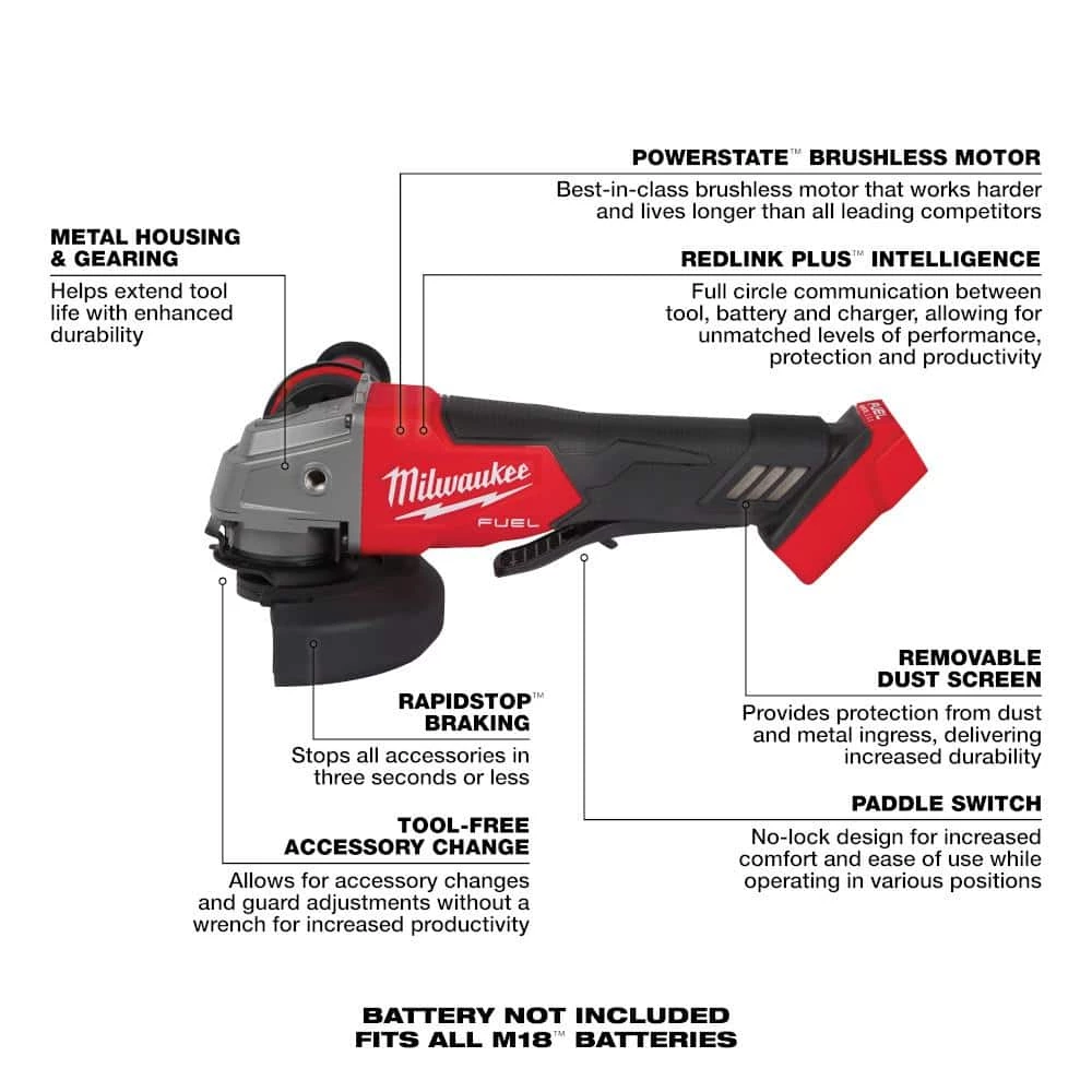 Buy ⭐ Milwaukee M18 FUEL 18V Lithium-Ion Brushless Cordless 4-1/2 in. ./5 in. Grinder with Paddle Switch with (1) 5.0 Ah Battery ✨ 8 Buy ⭐ Milwaukee M18 FUEL 18V Lithium-Ion Brushless Cordless 4-1/2 in. ./5 in. Grinder with Paddle Switch with (1) 5.0 Ah Battery ✨ - Image 6