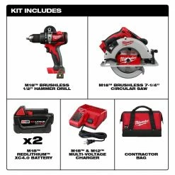 Discount ❤️ Milwaukee M18 18V Lithium-Ion Brushless Cordless 🔨 Hammer Drill and Circular Saw Combo Kit (2-Tool) with Two 4.0 Ah Batteries 🧨 -Deals Power Tools Store milwaukee circular saws 2992 22 e1 1000