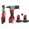 Best Sale 🎉 Milwaukee M12 FUEL 12V Lithium-Ion Brushless Cordless 3/8 in. Ratchet and Rivet Tool with Two 3.0 Ah Batteries 😉 -Deals Power Tools Store milwaukee cordless ratchets 2557 20 2550 20 48 11 2412 64 1000