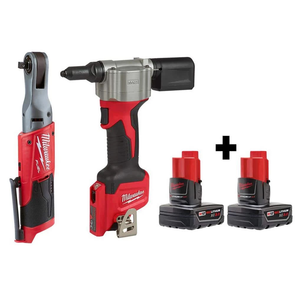 Best Sale 🎉 Milwaukee M12 FUEL 12V Lithium-Ion Brushless Cordless 3/8 in. Ratchet and Rivet Tool with Two 3.0 Ah Batteries 😉 3 Best Sale 🎉 Milwaukee M12 FUEL 12V Lithium-Ion Brushless Cordless 3/8 in. Ratchet and Rivet Tool with Two 3.0 Ah Batteries 😉