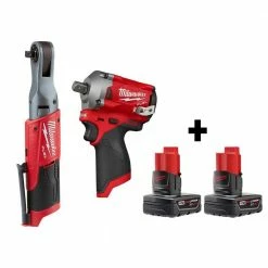 Best Sale ⌛ Milwaukee M12 FUEL 12V Lithium-Ion Brushless Cordless 3/8 in. Ratchet and 1/2 in. Impact 🔧 Wrench with Two 3.0 Ah Batteries 🔥