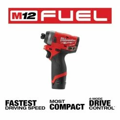 Discount 🧨 Milwaukee M12 FUEL 12V Lithium-Ion Brushless Cordless 1/4 in. Hex Impact Driver Kit W/ M12 3/8 in. Ratchet ✨ -Deals Power Tools Store milwaukee impact drivers 2553 22 2457 20 e1 1000