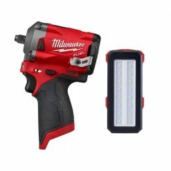 Discount ✨ Milwaukee M12 FUEL 12V Lithium-Ion Brushless Cordless Stubby 3/8 in. Impact 🔧 Wrench with M12 Rover Flood Light 🎁
