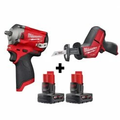 Outlet ✔️ Milwaukee M12 FUEL 12V Lithium-Ion Brushless Cordless Stubby 3/8 in. Impact 🔧 Wrench and HACKZALL with two 3.0 Ah Batteries 🤩