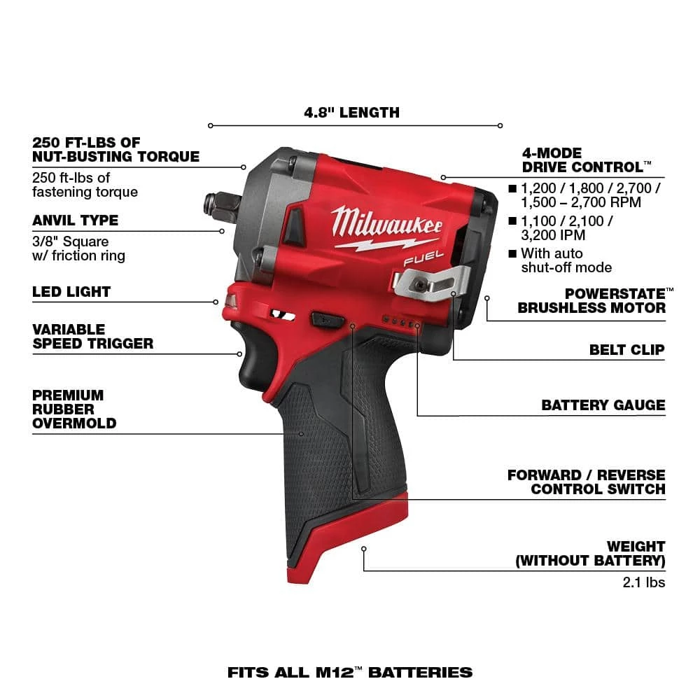 Discount β Milwaukee M12 FUEL 12V Lithium-Ion Brushless Cordless Stubby 3/8 in. Impact π§ Wrench and Impact Driver with Two 3.0 Ah Batteries β 5 Discount β Milwaukee M12 FUEL 12V Lithium-Ion Brushless Cordless Stubby 3/8 in. Impact π§ Wrench and Impact Driver with Two 3.0 Ah Batteries β - Image 3