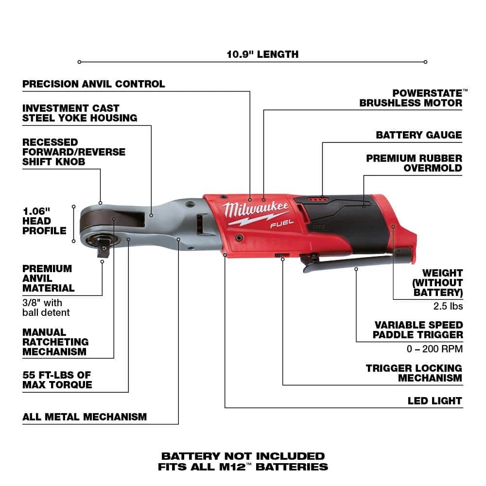 Promo β Milwaukee M12 FUEL 12V Lithium-Ion Brushless Cordless Stubby 3/8 in. Impact π§ Wrench and Ratchet Kit (Tool-Only Kit) π― 7 Promo β Milwaukee M12 FUEL 12V Lithium-Ion Brushless Cordless Stubby 3/8 in. Impact π§ Wrench and Ratchet Kit (Tool-Only Kit) π― - Image 5