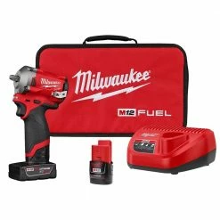 Best Sale 👍 Milwaukee M12 FUEL 12V Lithium-Ion Brushless Cordless Stubby 3/8 in. Impact 🔧 Wrench Kit with One 4.0 and One 2.0Ah Batteries 💯