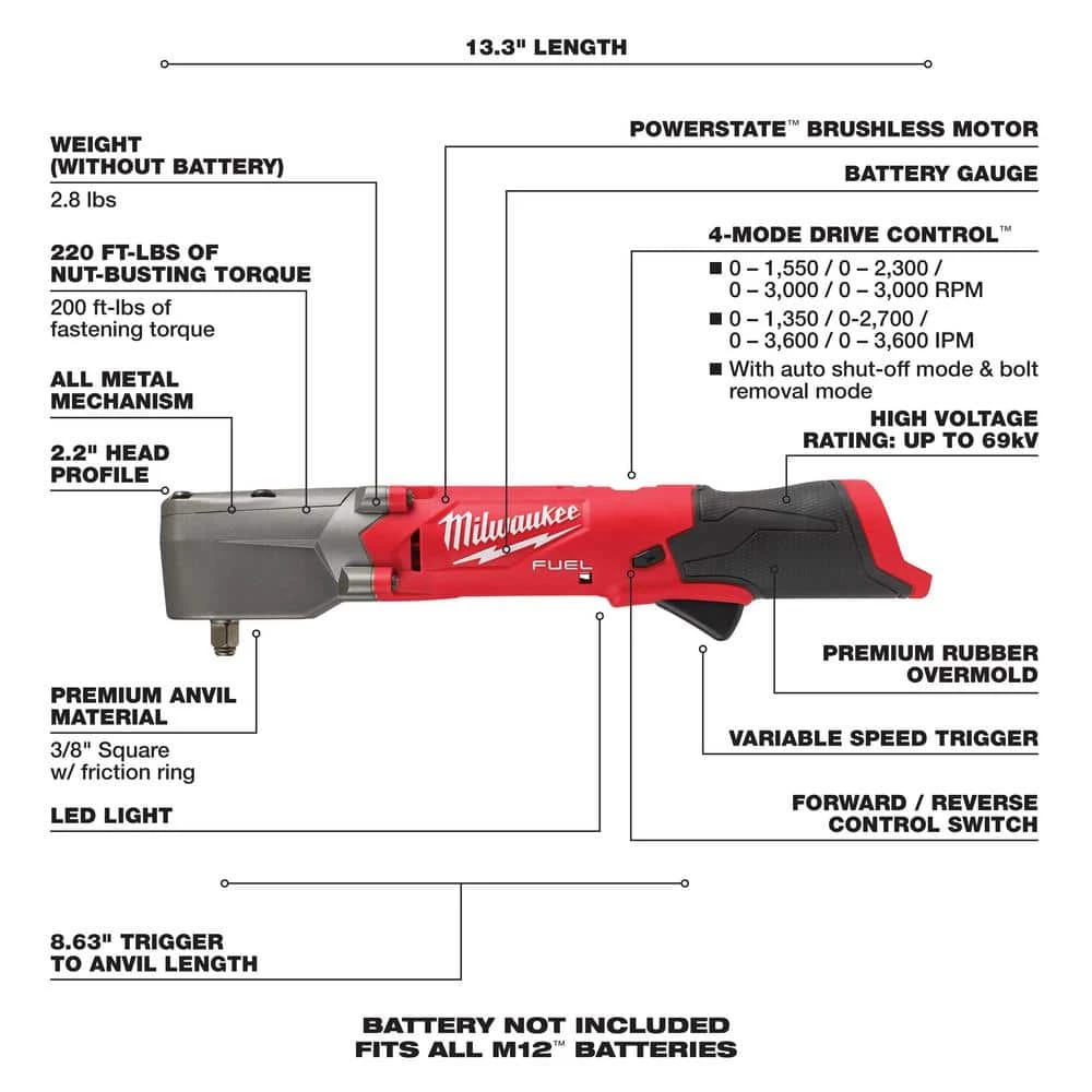 Brand new π Milwaukee M12 FUEL 12V Lithium-Ion Brushless Cordless 3/8 in. Right Angle Impact π§ Wrench With 3.0 Ah Battery Pack (2-Pack) π€© 5 Brand new π Milwaukee M12 FUEL 12V Lithium-Ion Brushless Cordless 3/8 in. Right Angle Impact π§ Wrench With 3.0 Ah Battery Pack (2-Pack) π€© - Image 3