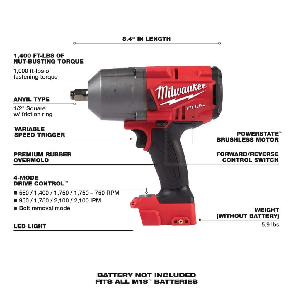 Best Sale π Milwaukee M18 FUEL 18V Lithium-Ion Brushless Cordless 1/2 in. Impact π§ Wrench with Friction Ring (Tool-Only) π 5 Best Sale π Milwaukee M18 FUEL 18V Lithium-Ion Brushless Cordless 1/2 in. Impact π§ Wrench with Friction Ring (Tool-Only) π - Image 3