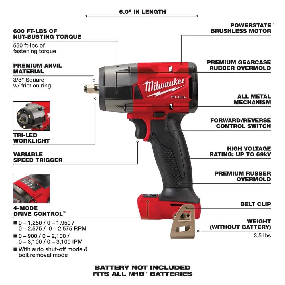 Buy 👏 Milwaukee M18 FUEL GEN-2 18V Lithium-Ion Mid Torque Brushless Cordless 3/8 in. Impact 🔧 Wrench with Friction Ring (Tool-Only) ✨ 5 Buy 👏 Milwaukee M18 FUEL GEN-2 18V Lithium-Ion Mid Torque Brushless Cordless 3/8 in. Impact 🔧 Wrench with Friction Ring (Tool-Only) ✨ - Image 3