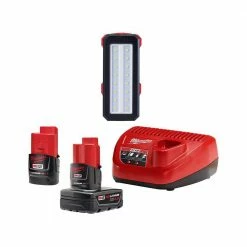 Brand new 🧨 Milwaukee M12 12-Volt Lithium-Ion 4.0 Ah and 2.0 Ah Battery Packs and Charger Starter Kit w/ 700 Lumens Flood Light 🎁
