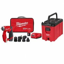 Cheap 🔔 Milwaukee M12 FUEL 12V Lithium-Ion Brushless Cordless 4-in-1 Installation 3/8 in. Drill Driver Kit & 4-Tool Heads W/PACKOUT ❤️