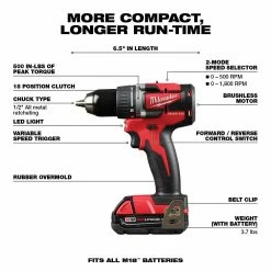 Cheap 😉 Milwaukee M18 18-Volt Lithium-Ion Brushless Cordless 1/2 in. Compact Drill/Driver with (1) 2.0 Ah Battery, Charger and Tool Bag ✨ -Deals Power Tools Store milwaukee power drills 2801 21p 40 1000