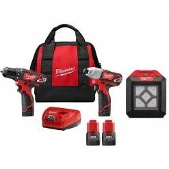 Discount 🛒 Milwaukee M12 12V Li-Ion Cordless Drill Driver/Impact Driver Combo Kit w/Flood Light & Two 1.5 Ah Li-Ion Compact Batteries 🧨