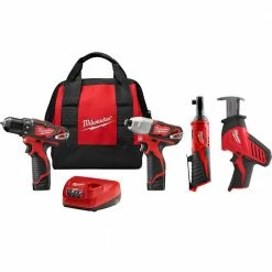 Discount ⭐ Milwaukee M12 12V Lithium-Ion Cordless Drill Driver/Impact Driver/Ratchet Combo Kit (3-Tool) w/ M12 HACKZALL Reciprocating Saw ⭐