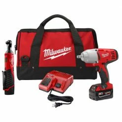 Hot Sale 🤩 Milwaukee M18/M12 12/18V Lithium-Ion Cordless 3/8 in. Ratchet and 1/2 in. Impact 🔧 Wrench with Friction Ring Combo Kit ❤️