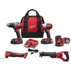 Deals 🔔 Milwaukee M18 18V Lithium-Ion Cordless Drill Driver/Impact Driver/Reciprocating Saw/Multi-Tool Combo Kit (4-Tool) W/ Sander 👏