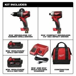 Brand new ⌛ Milwaukee M18 18V Lithium-Ion Brushless Cordless 🔨 Hammer Drill/Impact Combo Kit (2-Tool) with 2 Batteries, Charger and Bag 🛒 -Deals Power Tools Store milwaukee power tool combo kits 2893 22cx e1 1000