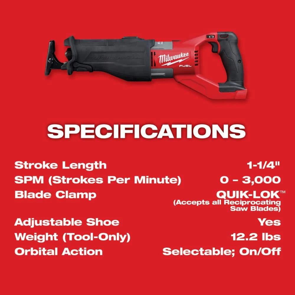 Outlet 🌟 Milwaukee M18 FUEL 18V Lithium-Ion Brushless Cordless Super SAWZALL Orbital Reciprocating Saw (Tool-Only) ✔️ 9 Outlet 🌟 Milwaukee M18 FUEL 18V Lithium-Ion Brushless Cordless Super SAWZALL Orbital Reciprocating Saw (Tool-Only) ✔️ - Image 7