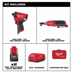Outlet 🔥 Milwaukee M12 FUEL 12V Lithium-Ion Cordless 3/8 in. Ratchet and 1/4 in. Impact Driver Kit (2-Tool) w/Batteries, Charger & Bag 👍 14 Outlet 🔥 Milwaukee M12 FUEL 12V Lithium-Ion Cordless 3/8 in. Ratchet and 1/4 in. Impact Driver Kit (2-Tool) w/Batteries, Charger & Bag 👍 -Deals Power Tools Store power tool combo kits 3453 22hsr e1 1000