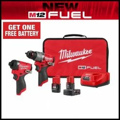 New 🔥 Milwaukee M12 FUEL 12V Lithium-Ion Brushless Cordless 🔨 Hammer Drill and Impact Driver Combo Kit w/2 Batteries and Bag (2-Tool) 🔔