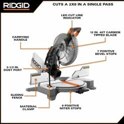 Discount ⭐ RIDGID 15 Amp Corded 12 in. Dual Bevel Miter Saw with LED Cutline Indicator 🎉 -Deals Power Tools Store ridgid miter saws r4123 40 1000