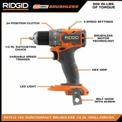 Best Pirce ✨ RIDGID 18V SubCompact Brushless Cordless 1/2 in. Drill/Driver Kit with (2) 2.0 Ah Batteries, Charger, and Tool Bag ❤️ -Deals Power Tools Store ridgid power drills r87012k 40 1000