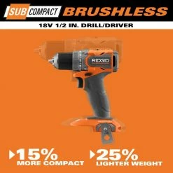Best Pirce ✨ RIDGID 18V SubCompact Brushless Cordless 1/2 in. Drill/Driver Kit with (2) 2.0 Ah Batteries, Charger, and Tool Bag ❤️ -Deals Power Tools Store ridgid power drills r87012k a0 1000