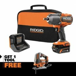 Hot Sale 🧨 RIDGID 18V Brushless Cordless 2-Tool Combo Kit with High-Torque Impact 🔧 Wrench, Jig Saw, 4.0 Ah Battery, and Charger ⌛