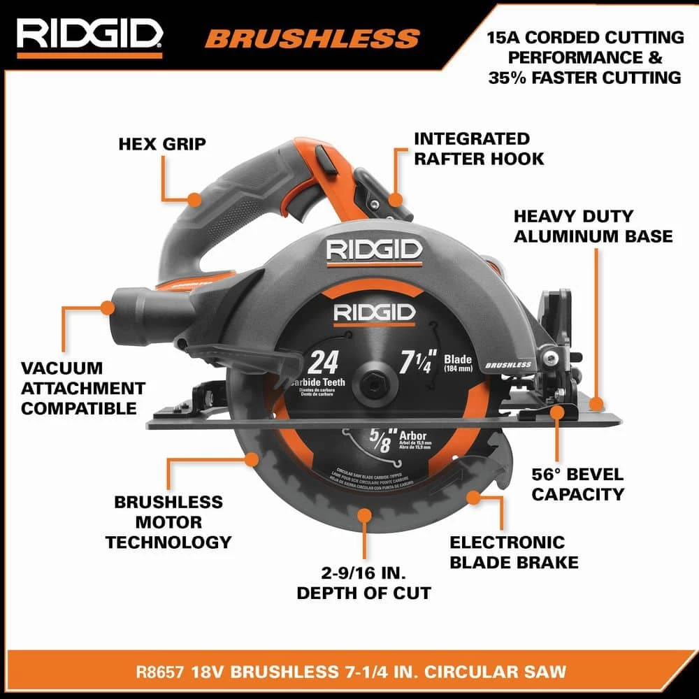 Top 10 🔥 RIDGID 18V Brushless Cordless 4-Tool Combo Kit w/ 18V Brushless 7-1/4 in. Circular Saw, 18V Brushless Jig Saw 😍 5 Top 10 🔥 RIDGID 18V Brushless Cordless 4-Tool Combo Kit w/ 18V Brushless 7-1/4 in. Circular Saw, 18V Brushless Jig Saw 😍 - Image 3