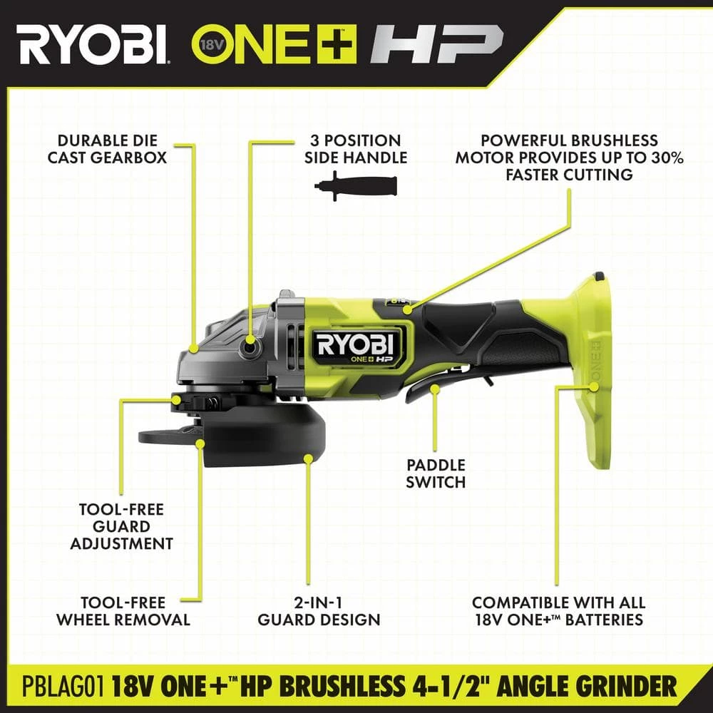 Best Pirce ๐ RYOBI ONE+ HP 18V Brushless Cordless 4-1/2 in. Angle Grinder (Tool Only) ๐ 5 Best Pirce ๐ RYOBI ONE+ HP 18V Brushless Cordless 4-1/2 in. Angle Grinder (Tool Only) ๐ - Image 3
