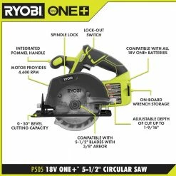Outlet 🔥 RYOBI ONE+ 18V Cordless 5.5 in. Circular Saw (Tool Only) 🎉 -Deals Power Tools Store ryobi circular saws p505b 40 1000
