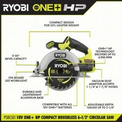Flash Sale ✨ RYOBI ONE+ HP 18V Brushless Cordless Compact 6-1/2 in. Circular Saw (Tool Only) 🔥 -Deals Power Tools Store ryobi circular saws psbcs01b 40 1000