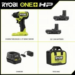 Flash Sale 🔥 RYOBI ONE+ HP 18V Brushless Cordless Compact 1/4 in. Impact Driver Kit with (2) 1.5 Ah Batteries, Charger and Bag ⭐ -Deals Power Tools Store ryobi impact drivers psbid01k 40 1000