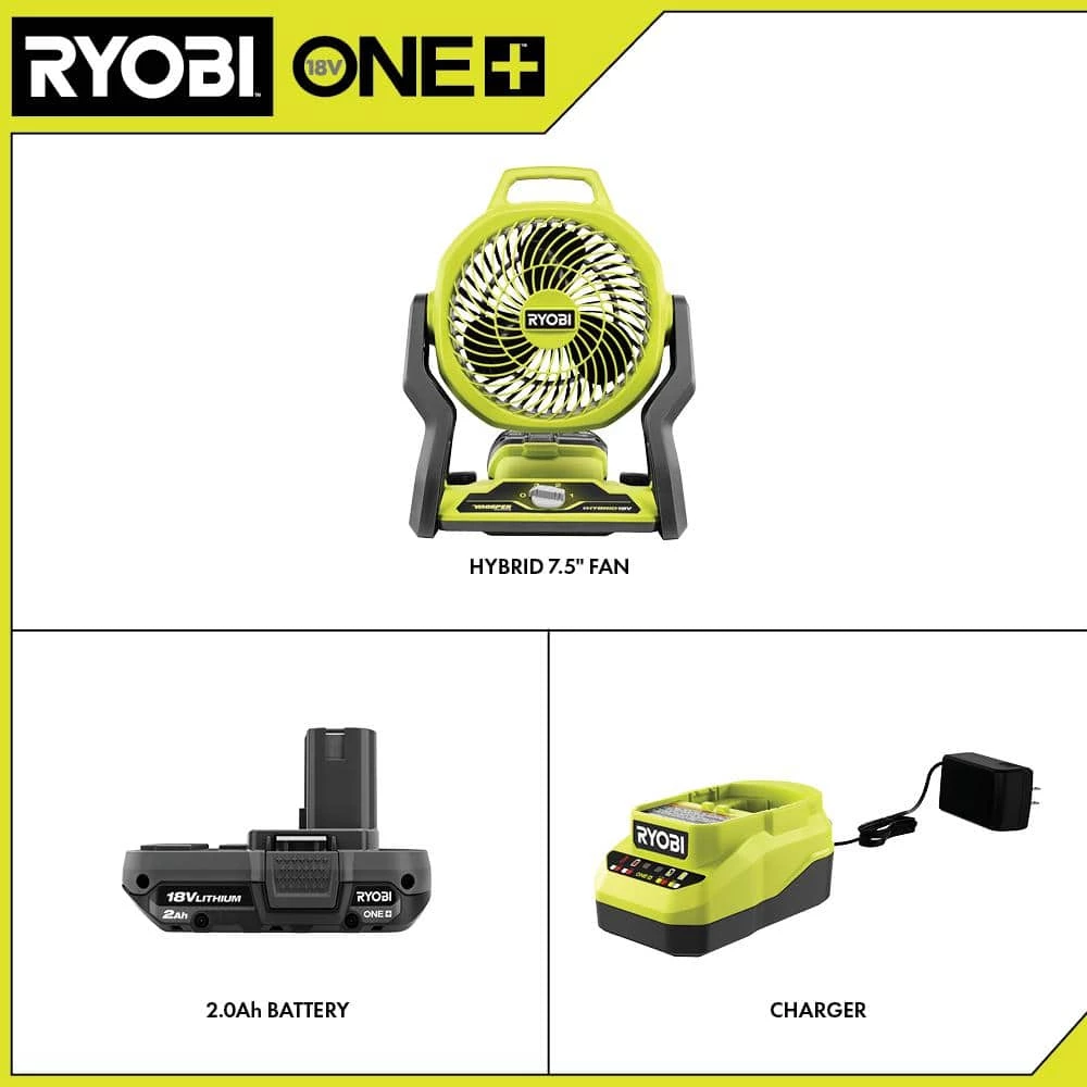 Best Pirce ๐ RYOBI ONE+ 18V Cordless Hybrid WHISPER SERIES 7-1/2 in. Fan Kit with 2.0 Ah Battery and Charger ๐ 4 Best Pirce ๐ RYOBI ONE+ 18V Cordless Hybrid WHISPER SERIES 7-1/2 in. Fan Kit with 2.0 Ah Battery and Charger ๐ - Image 2
