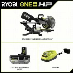 Cheapest ❤️ RYOBI ONE+ HP 18V Brushless Cordless 10 in. Sliding Compound Miter Saw Kit with 4.0 Ah HIGH PERFORMANCE Battery and Charger 😍 -Deals Power Tools Store ryobi miter saws pblms01k e1 1000